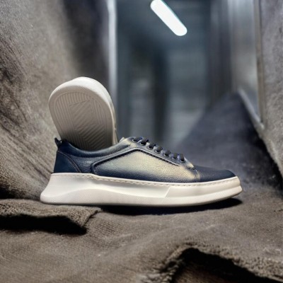 Lacivert Deri Ortopedik Tabanlı Sneakers