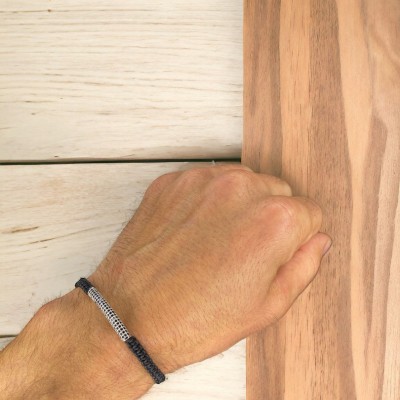 Gümüş Rengi Siyah Zirkon Detaylı Unisex Bileklik