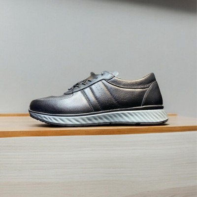 Siyah Deri Jell Taban Sneakers 