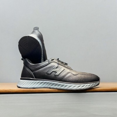 Siyah Deri Jell Tabanlı Sneakers 