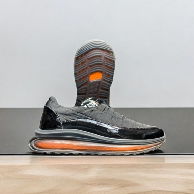 Siyah Paraşüt Kumaşlı Deri Sneakers