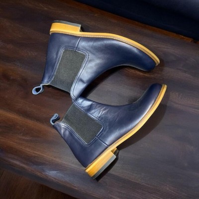 Lacivert Deri Chelsea Boot 