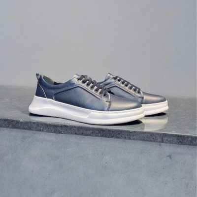 Lacivert Deri Ortopedik Tabanlı Sneakers