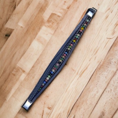 Lacivert Deri Dogal Taş Detaylı 