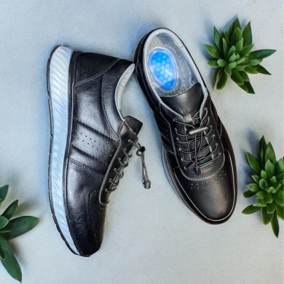 Siyah Deri Jell Taban Sneakers 