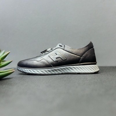 Siyah Deri Jell Tabanlı Sneakers 