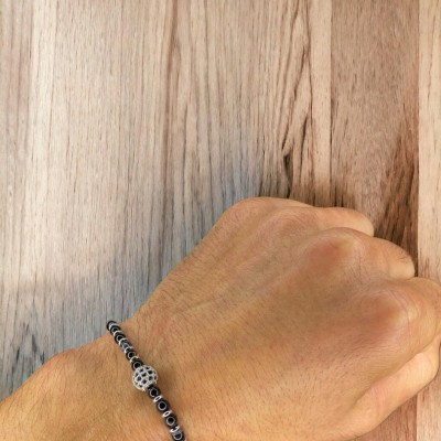 Siyah Doğal Taş Detaylı Zirkon Bileklikk