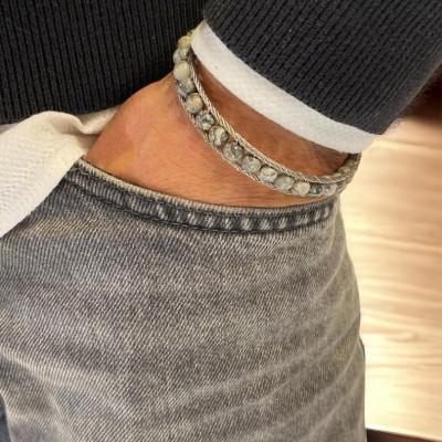 Dogal Taş Detaylı Çelik Bileklik 