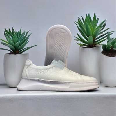 Beyaz Deri Lastikli Sneakers 