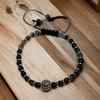 Siyah Doğal Taş Detaylı Zirkon Bileklikk