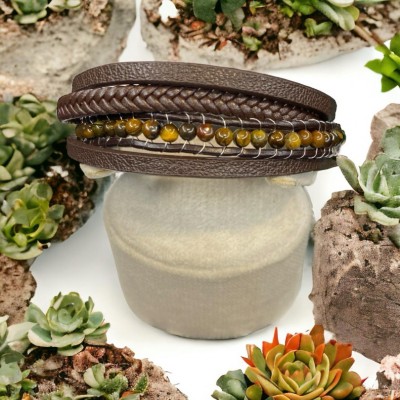 Kahverengi Deri Dogal Taş Detaylı 