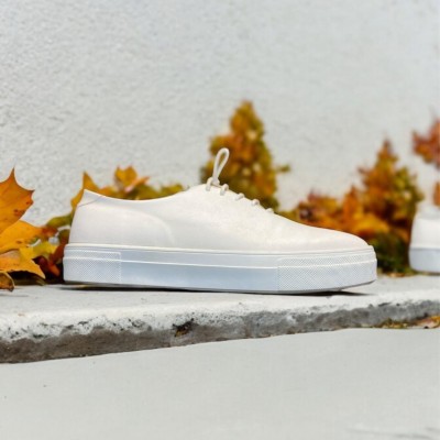 Beyaz Deri Casual Sneakers Eva Taban