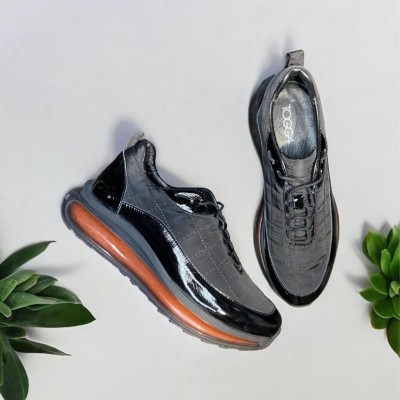 Siyah Paraşüt Kumaşlı Deri Sneakers