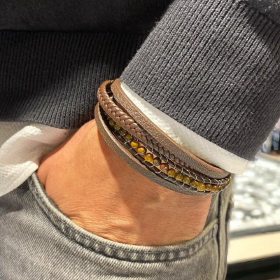 Kahverengi Deri Dogal Taş Detaylı 