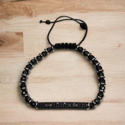 Siyah Doğal Taş Detaylı Zİrkon Bileklik