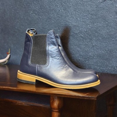 Lacivert Deri Chelsea Boot 