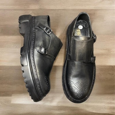 Siyah Napa Deri Çift Toka Loafer 