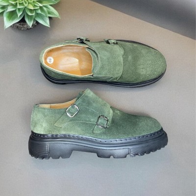 Yeşil Süet Çift Tokalı Loafer 