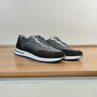 Siyah Deri Sneakers Paraşüt Kumaş Detaylı