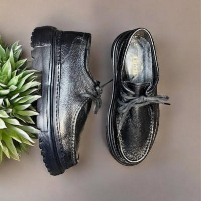 Siyah Flater Deri Ewa Taban Oxford