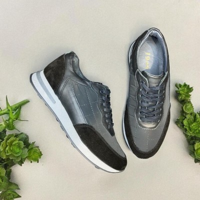 Siyah Deri Sneakers Paraşüt Kumaş Detaylı