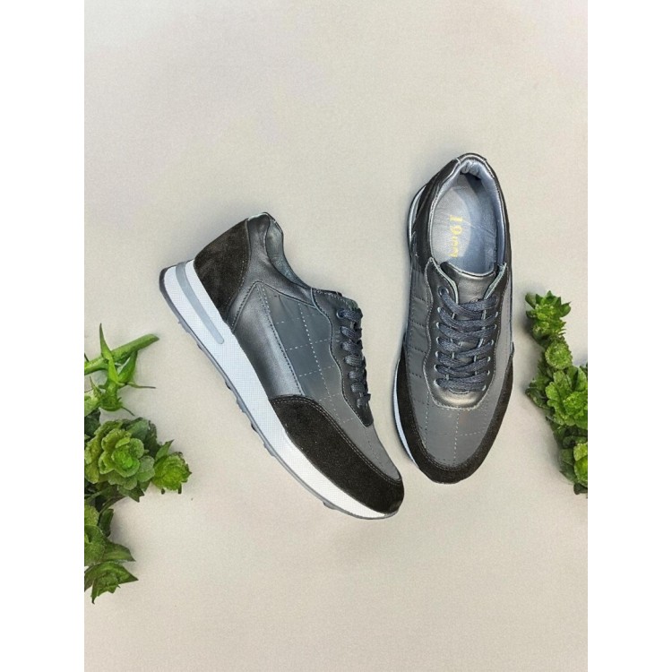 Siyah Deri Sneakers Paraşüt Kumaş Detaylı