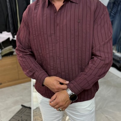 İnce Çizgili "Old Money" Stil Relax Fit Gömlek