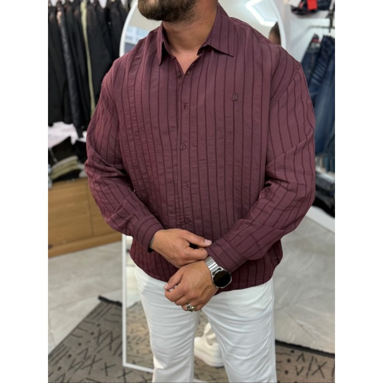 İnce Çizgili "Old Money" Stil Relax Fit Gömlek