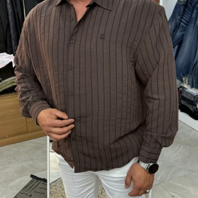 İnce Çizgili "Old Money" Stil Relax Fit Gömlek