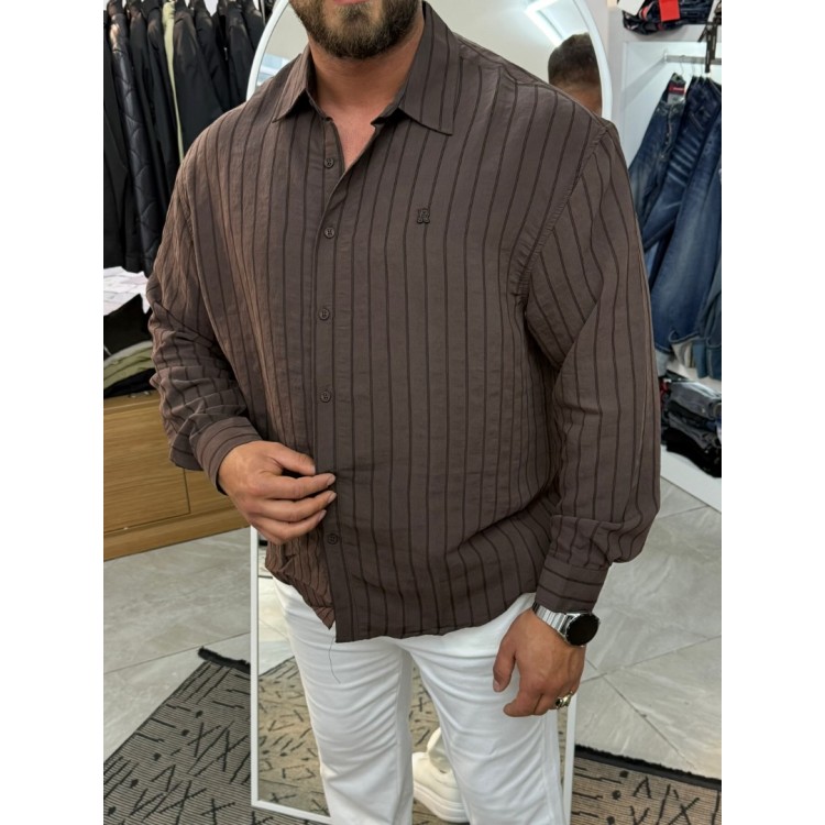 İnce Çizgili "Old Money" Stil Relax Fit Gömlek