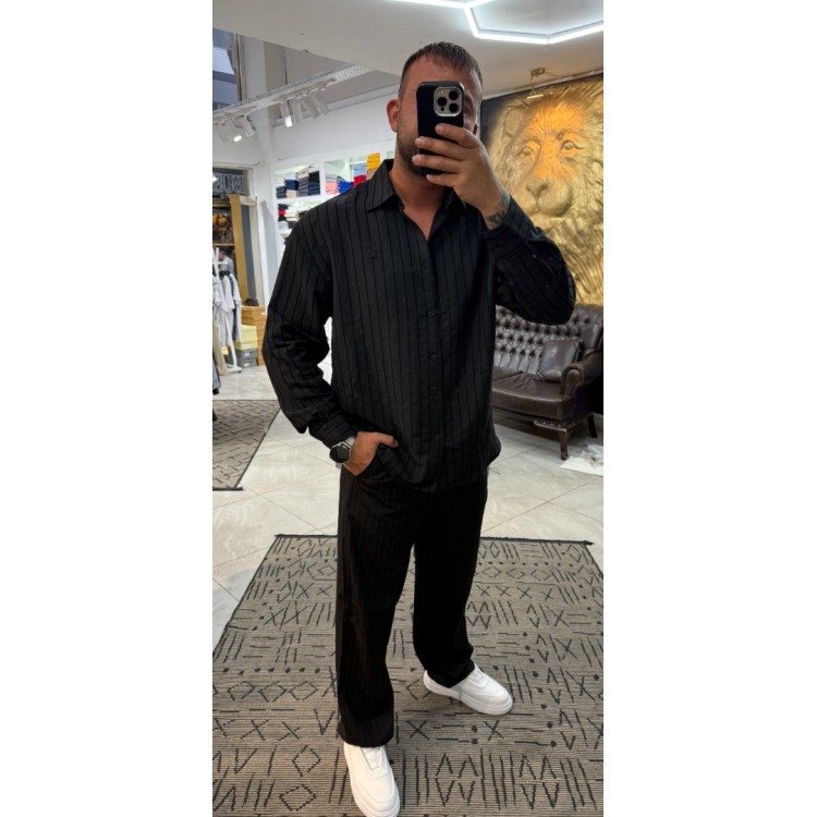 İnce Çizgili "Old Money" Stil Relax Fit Gömlek