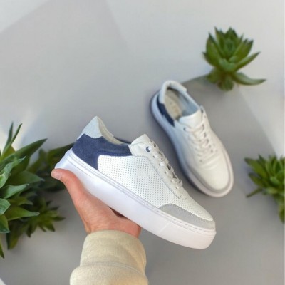 Beyaz Lacivert Garnili Sneakers 