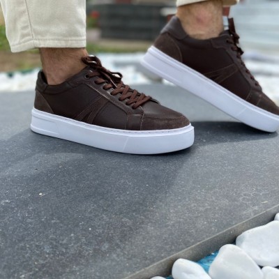 Kahverengi Deri Süet Garnili Sneakers