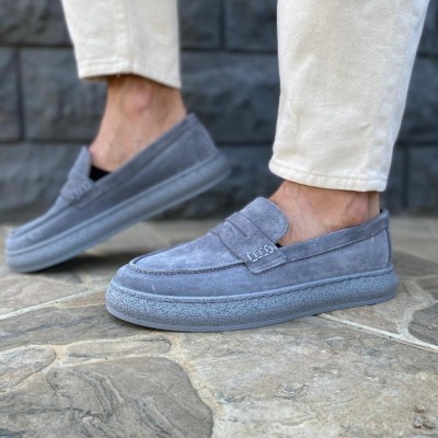 Gri Süet Loafer Ortopedik Tabanlı
