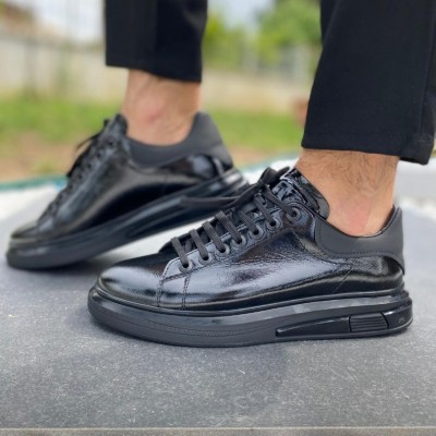 Siyah Açma Deri Sneakers 