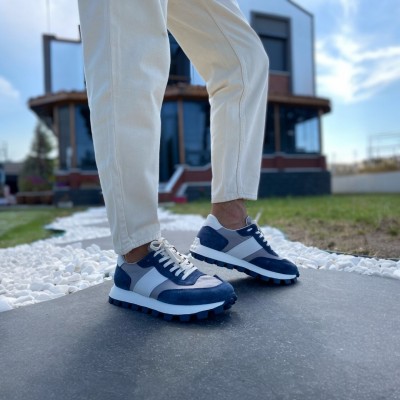 Lacivert Deri Neoplan Garnili Ultra Rahat Sneakers