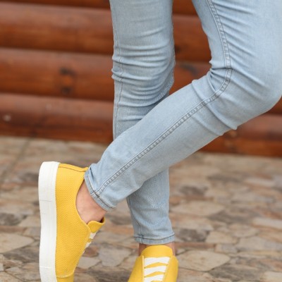 Sarı Deri Sneakers Ewa Tabanlı