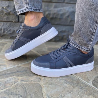 Gri Deri Süet Garnili Sneakers