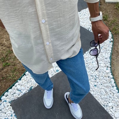 Beyaz Lacivert Garnili Sneakers 