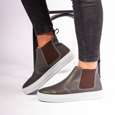 Gri Deri Casual Bot Eva Taban 