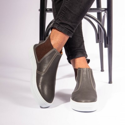 Gri Deri Casual Bot Eva Taban 